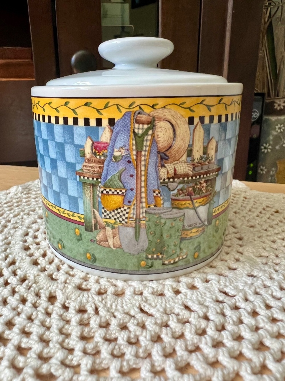 Sugar Bowl Trinket Dish w/Lid Debbie Mumm Garden Vignette 1999 Vintage Saksur
